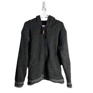 Ark Imports Men's Gray Full Zip 100% Wool Knit Hooded Jacket